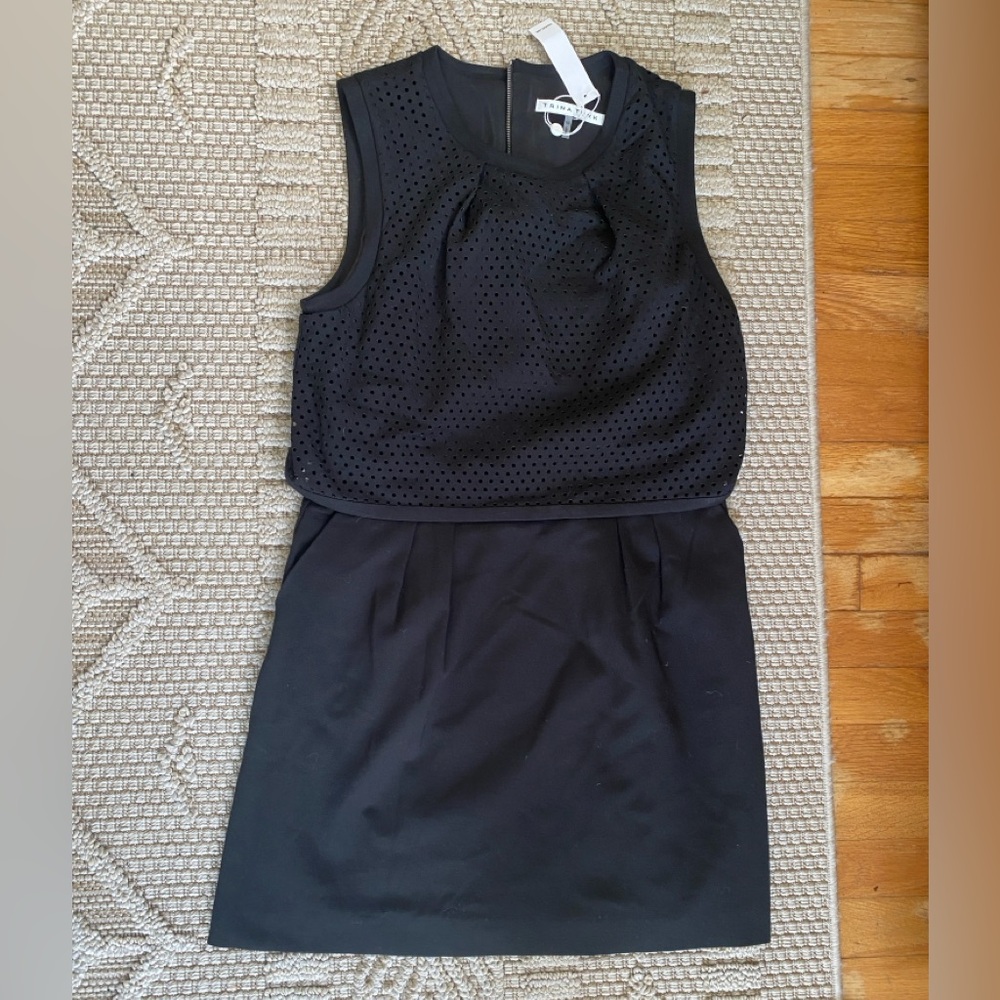 NWT Trina Turk knee length sleeveless black dress, size 10
